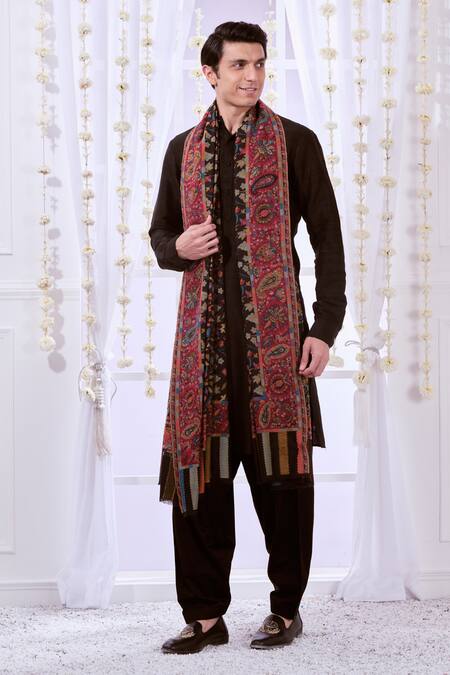 Buy_Taroob_Black Floral Authentic Kashmiri Shawl_Online_at_Aza_Fashions