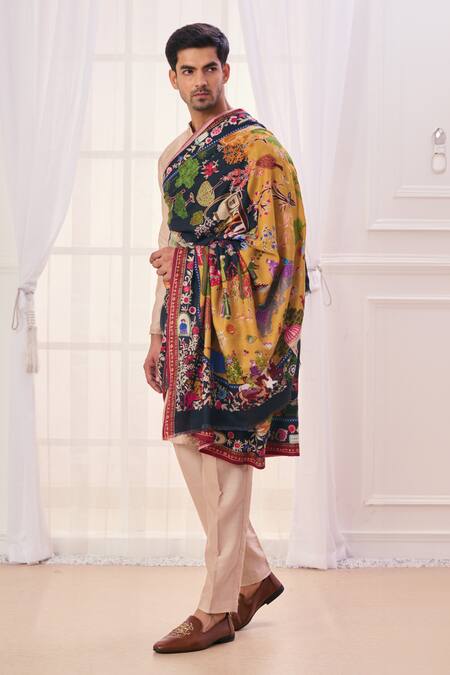 Shop Taroob Black Kalamkari Embroidery Shikardar Shawl Online at Aza Fashions Shop_Taroob_Black Kalamkari Embroidery Shikardar Shawl_Online_at_Aza_Fashions