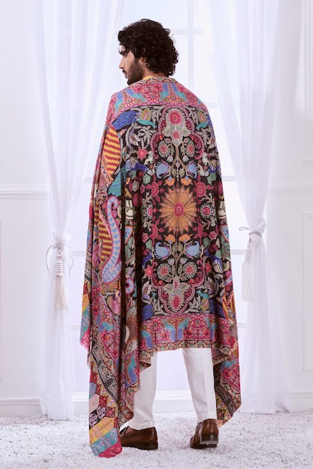 Taroob Kashmiri Wool Silk kalamkari Embroidered shawl 