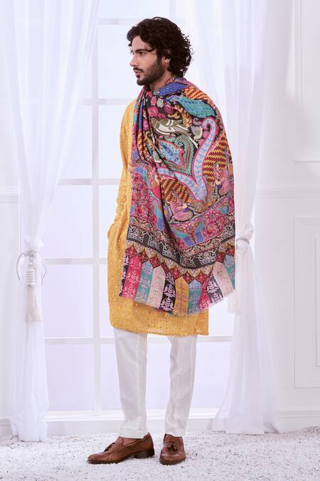 Taroob Black Kashmiri Wool Silk Kalamkari Embroidered Shawl Online at Aza Fashions Taroob_Black Kashmiri Wool Silk Kalamkari Embroidered Shawl_Online_at_Aza_Fashions