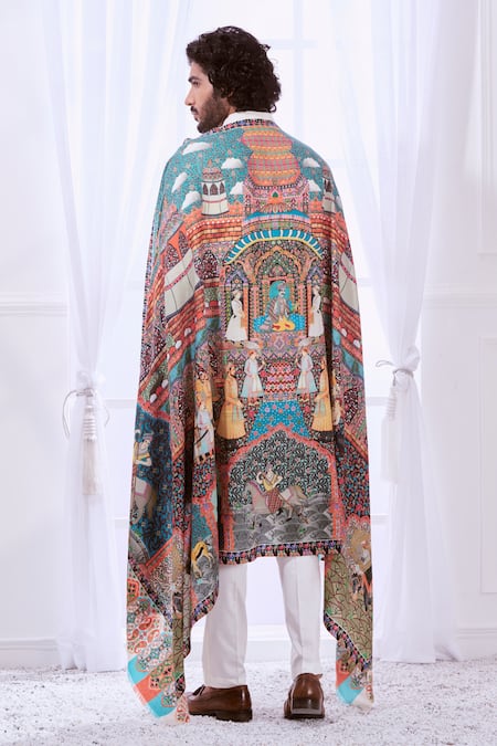 Taroob Kalamkari Mughal Darbar Print Shawl 