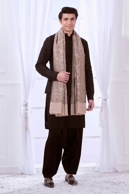 Buy Taroob Beige Zari Fine Wool Work Shawl Buy_Taroob_Beige Zari Fine Wool Work Shawl