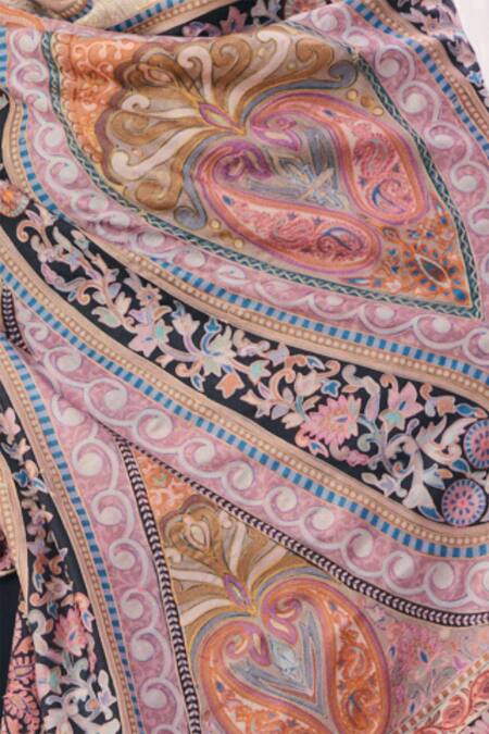 Taroob_Beige Kalamkari Embroidery Paisley Shawl_Online_at_Aza_Fashions