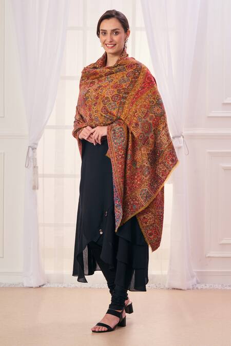 Taroob_Yellow Ethnic Fine Wool Shawl_Online_at_Aza_Fashions