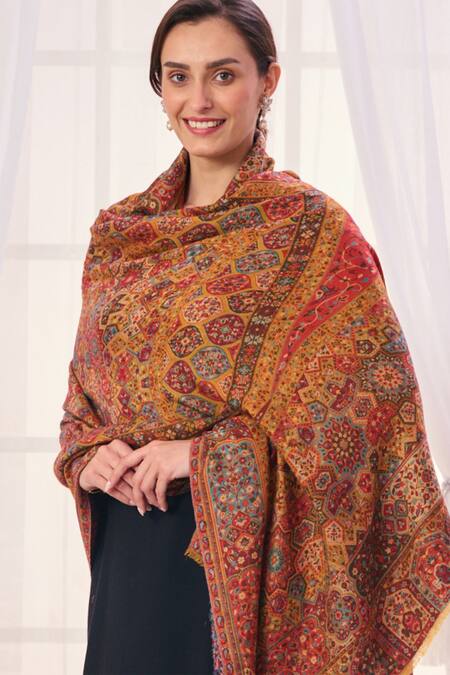 Buy_Taroob_Yellow Ethnic Fine Wool Shawl_Online_at_Aza_Fashions