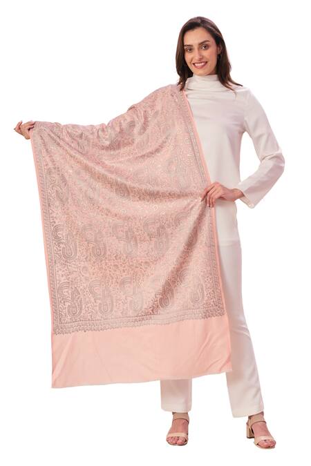 Buy_Taroob_Pink Sozni Embroidered Stole _Online_at_Aza_Fashions