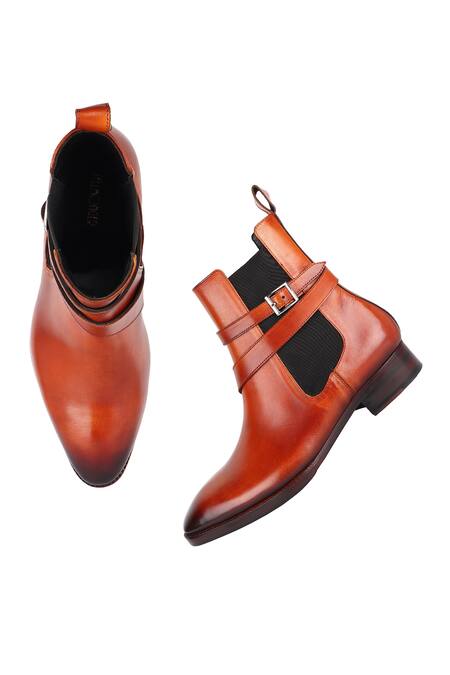 Fellmonger Brown Tan Mirror Glossed Jodhpur Boots Online at Aza Fashions Fellmonger_Brown Tan Mirror Glossed Jodhpur Boots _Online_at_Aza_Fashions