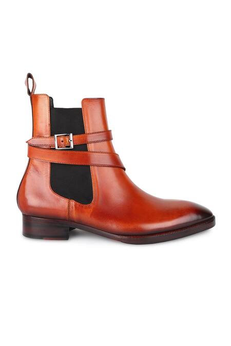 Buy_Fellmonger_Brown Tan Mirror Glossed Jodhpur Boots _Online_at_Aza_Fashions