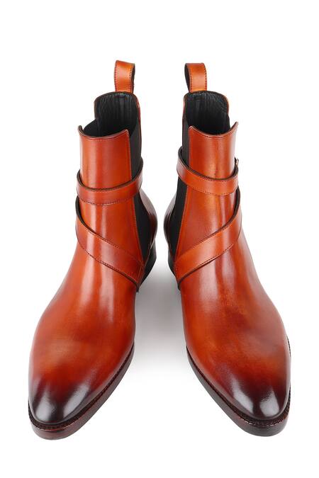 Fellmonger_Brown Tan Mirror Glossed Jodhpur Boots _at_Aza_Fashions