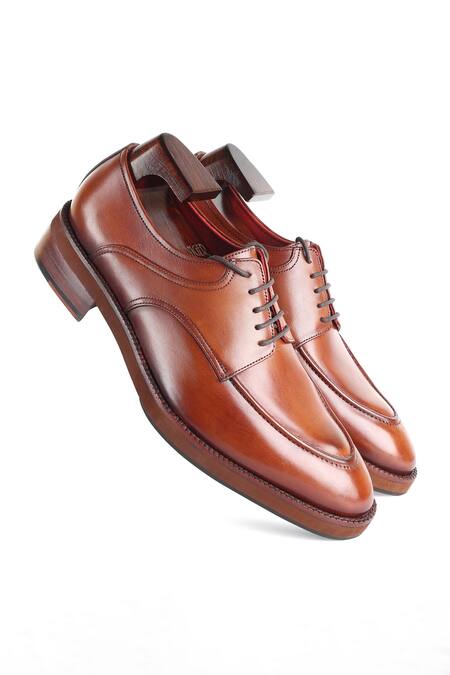Shop_Fellmonger_Brown Mirror Glossed Patina Saddle Derbies _Online_at_Aza_Fashions