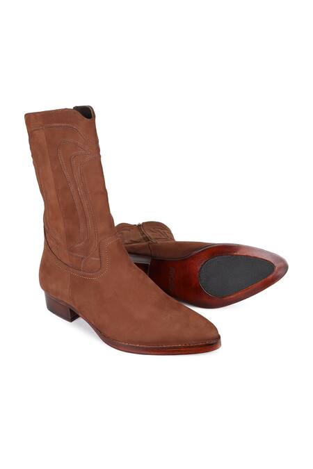 Buy_Fellmonger_Brown Nubuck Long Zip Boots _Online_at_Aza_Fashions