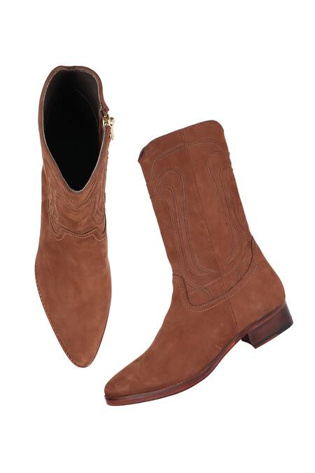 Shop Fellmonger Brown Nubuck Long Zip Boots Online at Aza Fashions Shop_Fellmonger_Brown Nubuck Long Zip Boots _Online_at_Aza_Fashions