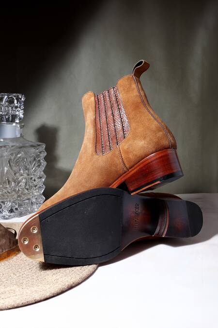 Fellmonger_Brown Chelsea Metal Toe Boots _Online_at_Aza_Fashions