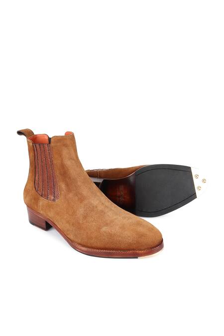 Fellmonger_Brown Chelsea Metal Toe Boots _at_Aza_Fashions
