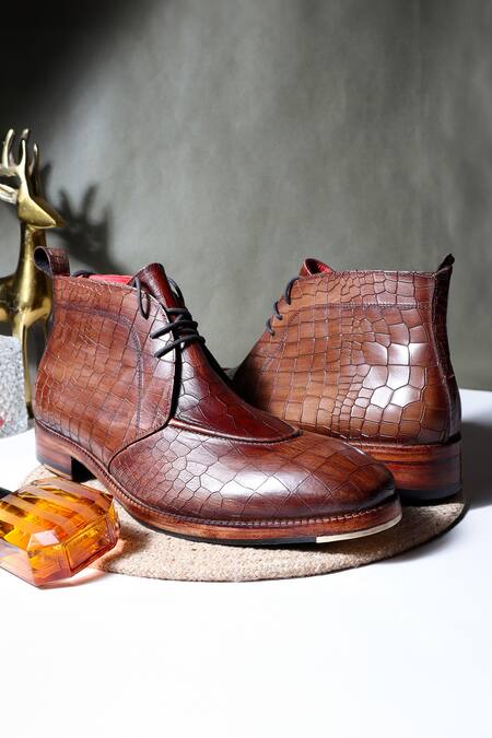 Fellmonger_Brown Mirror Glossed Patina Chukka Boots _Online_at_Aza_Fashions