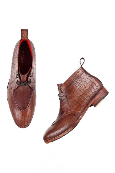 Shop_Fellmonger_Brown Mirror Glossed Patina Chukka Boots _Online_at_Aza_Fashions