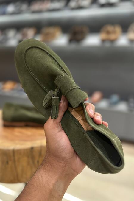 Buy Fellmonger Green Suede City Tassel Loafers Online at Aza Fashions Buy_Fellmonger_Green Suede City Tassel Loafers _Online_at_Aza_Fashions