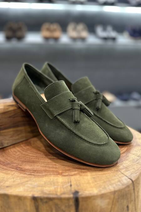 Shop Fellmonger Green Suede City Tassel Loafers Online at Aza Fashions Shop_Fellmonger_Green Suede City Tassel Loafers _Online_at_Aza_Fashions