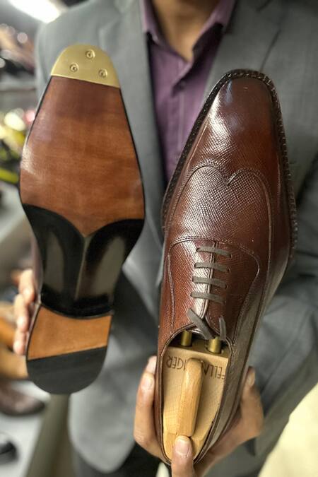 Shop Fellmonger Brown Goodyear Welted Wingtip Square Oxfords Shop_Fellmonger_Brown Goodyear Welted Wingtip Square Oxfords