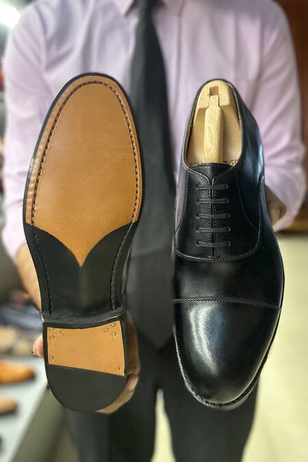 Shop_Fellmonger_Black Goodyear Welted Captoe Oxfords _Online_at_Aza_Fashions