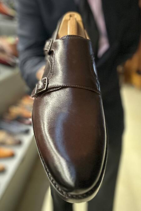 Fellmonger Brown Goodyear Welted Double Monk Strap Shoes Online at Aza Fashions Fellmonger_Brown Goodyear Welted Double Monk Strap Shoes _Online_at_Aza_Fashions