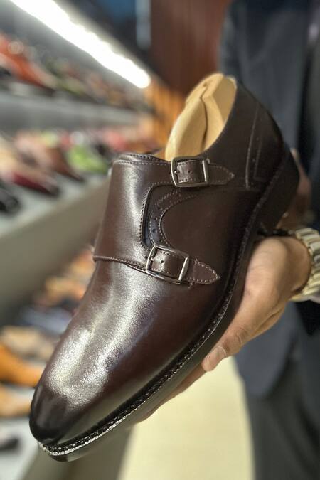 Buy Fellmonger Brown Goodyear Welted Double Monk Strap Shoes Online at Aza Fashions Buy_Fellmonger_Brown Goodyear Welted Double Monk Strap Shoes _Online_at_Aza_Fashions