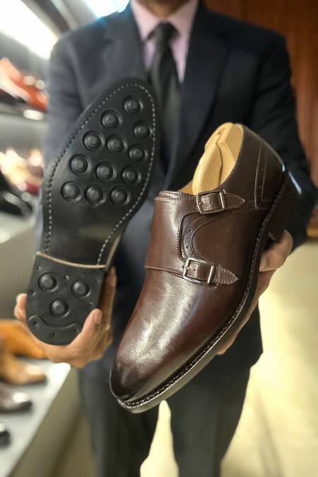 Fellmonger Brown Goodyear Welted Double Monk Strap Shoes at Aza Fashions Fellmonger_Brown Goodyear Welted Double Monk Strap Shoes _at_Aza_Fashions