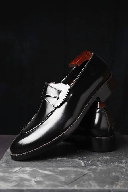 Fellmonger_Blue Brushed Leather Butterfly Loafers _Online_at_Aza_Fashions