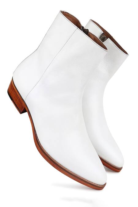 Fellmonger White Cowboy Cuban Heel Boots Online at Aza Fashions Fellmonger_White Cowboy Cuban Heel Boots _Online_at_Aza_Fashions