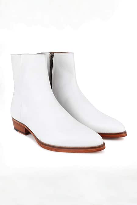 Shop Fellmonger White Cowboy Cuban Heel Boots Online at Aza Fashions Shop_Fellmonger_White Cowboy Cuban Heel Boots _Online_at_Aza_Fashions