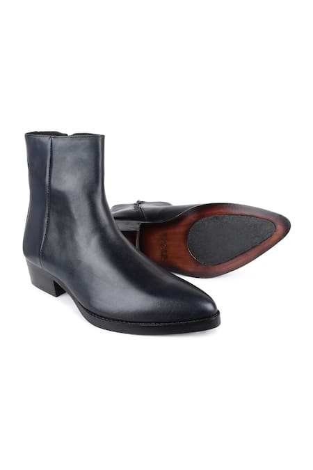 Buy_Fellmonger_Blue Cowboy Long Zip Cuban Heel Boots _Online_at_Aza_Fashions