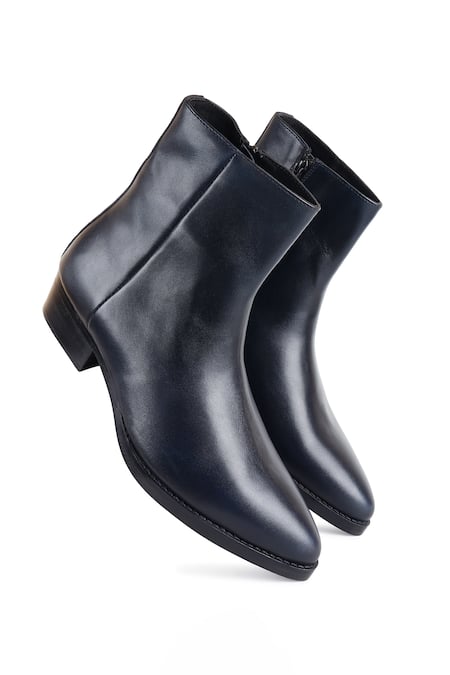 Shop_Fellmonger_Blue Cowboy Long Zip Cuban Heel Boots _Online_at_Aza_Fashions