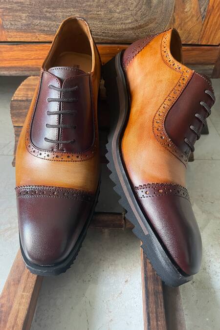 Buy Fellmonger Brown Solid Cap Toe Lace-up Oxford Shoes Online at Aza Fashions Buy_Fellmonger_Brown Solid Cap Toe Lace-up Oxford Shoes _Online_at_Aza_Fashions