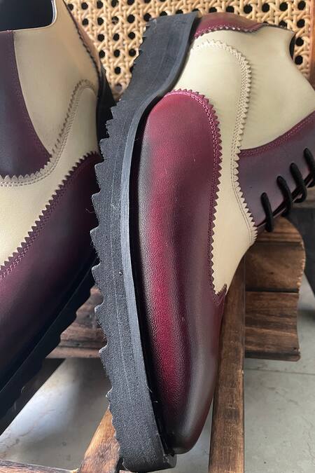 Fellmonger Red Solid Plain Lace-up Oxford Shoes Online at Aza Fashions Fellmonger_Red Solid Plain Lace-up Oxford Shoes _Online_at_Aza_Fashions