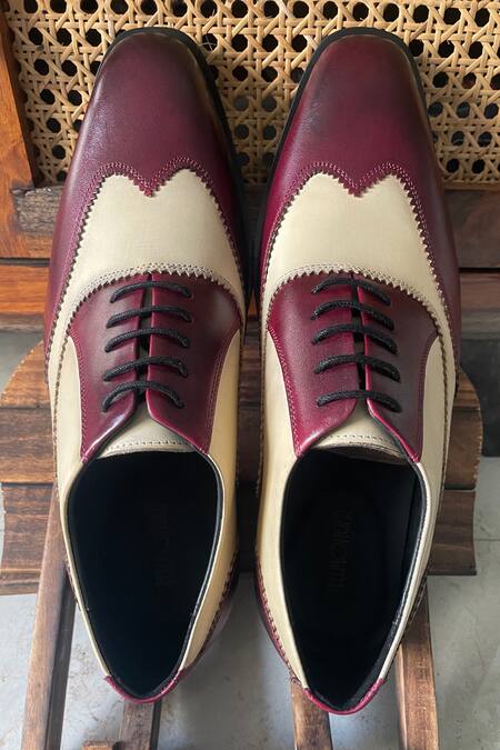 Fellmonger Red Solid Plain Lace-up Oxford Shoes at Aza Fashions Fellmonger_Red Solid Plain Lace-up Oxford Shoes _at_Aza_Fashions