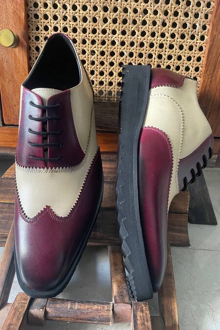 Buy Fellmonger Red Solid Plain Lace-up Oxford Shoes Buy_Fellmonger_Red Solid Plain Lace-up Oxford Shoes