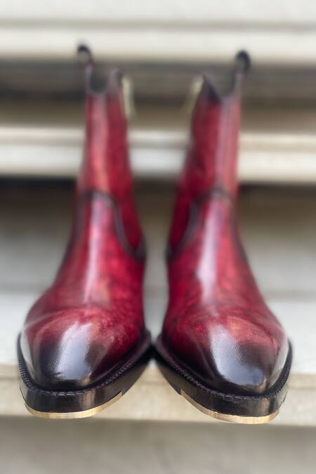 Fellmonger Red Solid Long Cowboy Boots Online at Aza Fashions Fellmonger_Red Solid Long Cowboy Boots _Online_at_Aza_Fashions