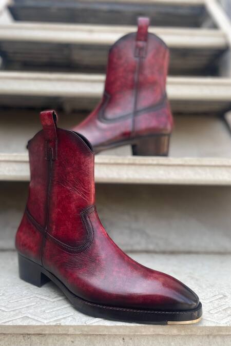 Buy Fellmonger Red Solid Long Cowboy Boots Buy_Fellmonger_Red Solid Long Cowboy Boots