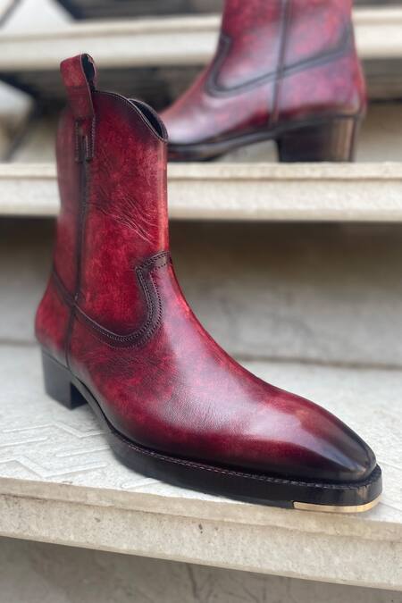Shop Fellmonger Red Solid Long Cowboy Boots Shop_Fellmonger_Red Solid Long Cowboy Boots