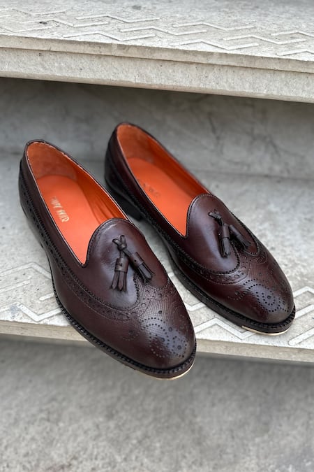 Shop_Fellmonger_Brown Solid Tasseled Loafers _at_Aza_Fashions