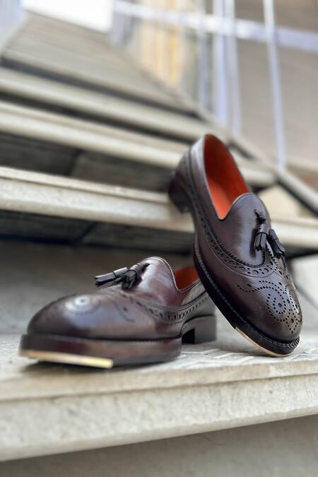 Shop_Fellmonger_Brown Solid Tasseled Loafers _Online_at_Aza_Fashions