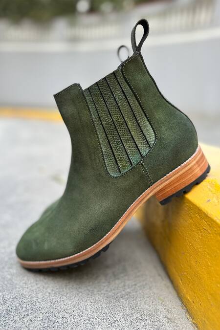 Buy_Fellmonger_Green Solid Chelsea Boots _Online_at_Aza_Fashions