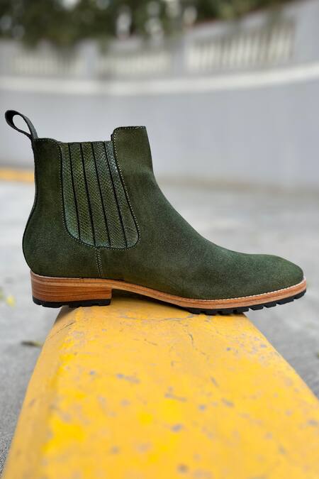 Fellmonger_Green Solid Chelsea Boots _at_Aza_Fashions