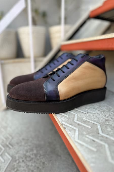 Shop Fellmonger Brown Solid Lace-up Sneakers at Aza Fashions Shop_Fellmonger_Brown Solid Lace-up Sneakers _at_Aza_Fashions