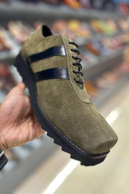 Buy Fellmonger Green Solid Lace-up T-shaped Sneakers Online at Aza Fashions Buy_Fellmonger_Green Solid Lace-up T-shaped Sneakers _Online_at_Aza_Fashions