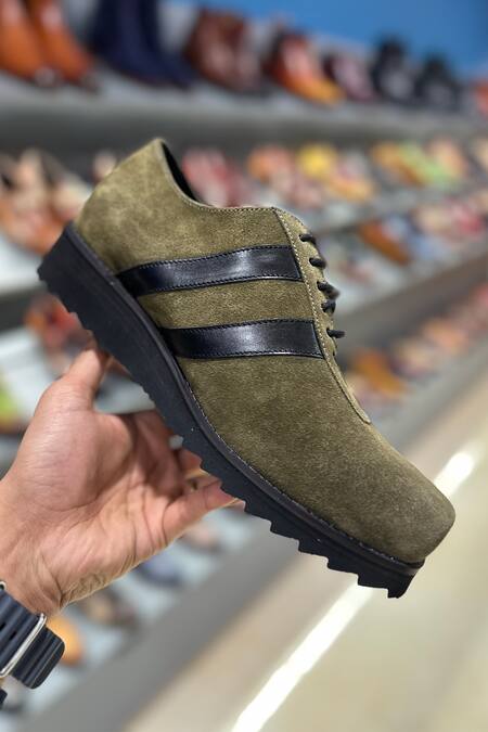 Shop Fellmonger Green Solid Lace-up T-shaped Sneakers Online at Aza Fashions Shop_Fellmonger_Green Solid Lace-up T-shaped Sneakers _Online_at_Aza_Fashions