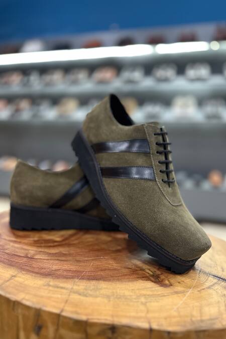 Buy Fellmonger Green Solid Lace-up T-shaped Sneakers Buy_Fellmonger_Green Solid Lace-up T-shaped Sneakers