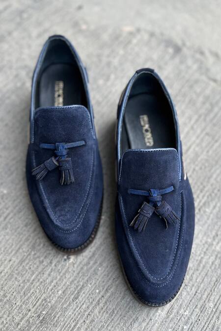 Fellmonger_Blue Solid Tassel Loafers _Online_at_Aza_Fashions