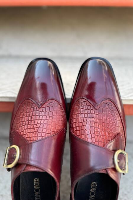 Fellmonger_Red Solid Strapped Monks _Online_at_Aza_Fashions