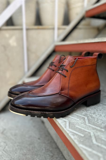 Shop Fellmonger Brown Solid Lace-up Chukka Boots at Aza Fashions Shop_Fellmonger_Brown Solid Lace-up Chukka Boots _at_Aza_Fashions